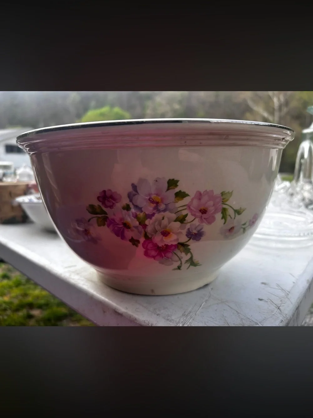 Cream Floral Ceramic mixing Bowl